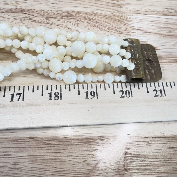 VTG Artisan Necklace Charlene Biesele Mother of Pearl Bead & Repousse Brass 20" - Picture 14 of 14